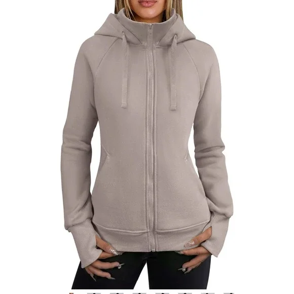 *NWT *Anrabess Women's Full-Zip Hoodie With Collar ~ Khaki~Size Large (MSRP $30) - Picture 2 of 15
